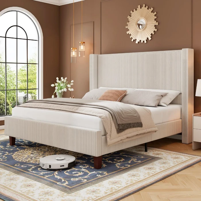 Minimalist fabric upholstered bed frame