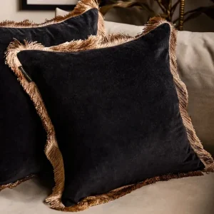 Black Velvet Fringe Cushion