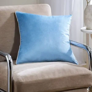 Light Blue Matte Velvet Piped Cushion
