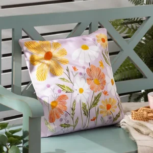 Lilac Peach Wildflower Outdoor Cushion
