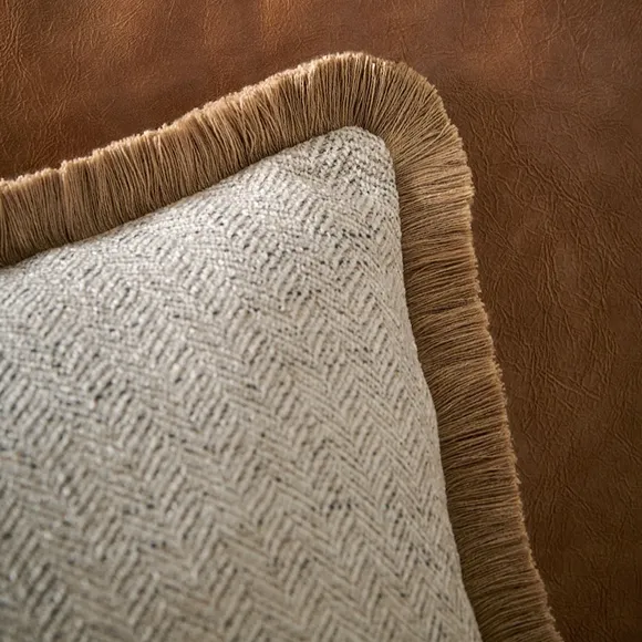 Natural Herringbone Fringe Cushion - Image 3