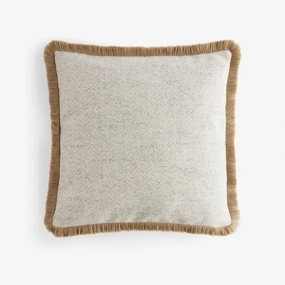 Natural Herringbone Fringe Cushion 2