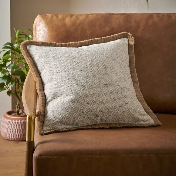 Natural Herringbone Fringe Cushion