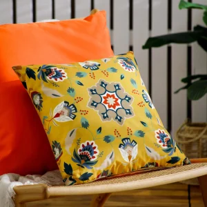 Ochre Floral Outdoor Sofa Cushion