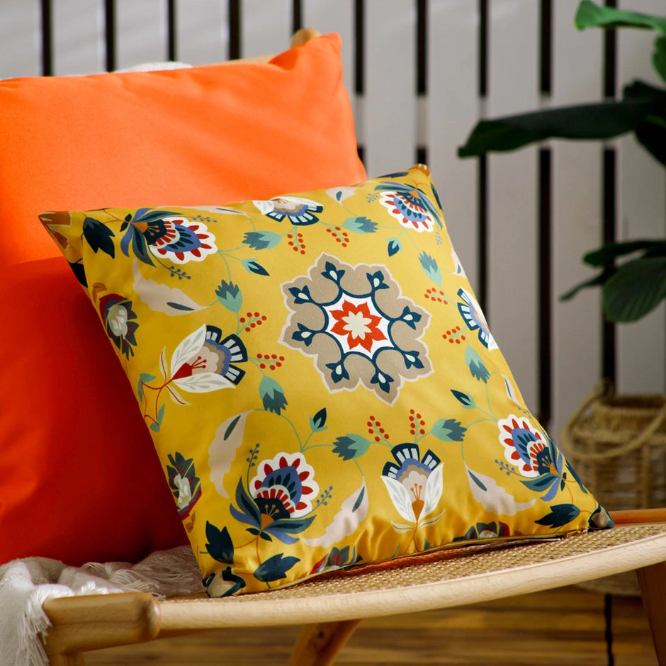 Ochre Floral Outdoor Sofa Cushion
