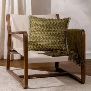 Olive Green Geometric Pattern Cushion