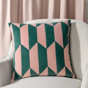 Pink Green Geometric Velvet Cushion